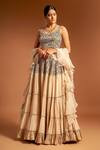 Buy_Sejal Kamdar_Ivory Pure Satin Crepe Embellished Ajrak Scoop And Gajji Silk Tiered Lehenga Set _at_Aza_Fashions