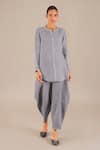 Buy_AMPM_Grey Linen Plain Round Collar Shirt With Pant _at_Aza_Fashions