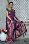 Shop_Nazaakat by Samara Singh_Magenta Silk Blend Woven Leaf Motifs Saree_Online_at_Aza_Fashions