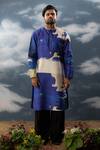 Buy_SAKSHAM & NEHARICKA_Blue Silk Dupion Printed And Hand Embroidered Abstract & Straight Kurta _at_Aza_Fashions