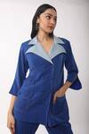 Buy Veera Wear Blue Crepe Split V-neck Overlap Shirt And Pant Set Online at Aza Fashions Buy_Veera Wear_Blue Crepe Split V-neck Overlap Shirt And Pant Set_Online_at_Aza_Fashions