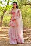 Buy_Disha Kahai_Pink Kurta  Raw Silk Printed Butterfly Sweetheart And Embroidered Gharara Set _at_Aza_Fashions