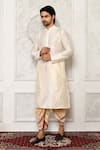 Buy_Arihant Rai Sinha_Cream Dupion Silk Tree Pattern Hem Cowl Pant _at_Aza_Fashions