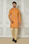 Buy_Samyukta Singhania_Orange Cotton Silk Print Geometric Kurta And Churidar Set _at_Aza_Fashions
