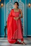 Buy_Anjana Bohra_Red Handcrafted Bandhani Embroidery Marodi Square Pattern Anarkali Set _at_Aza_Fashions