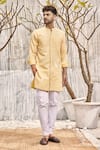 Buy_Charkhee_Off White Kurta  Dobby Cotton Solid Full Sleeve Short And Salwar Set _at_Aza_Fashions