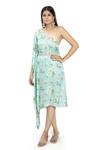 Buy_Vana Ethnics_Blue Satin, Viscose Floral, Mirror Asymmetric Print Kaftan _at_Aza_Fashions