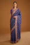 Buy_Shyam Narayan Prasad_Blue Silk Brocade And Chanderi Gold Jacquard Saree With Blouse  _at_Aza_Fashions