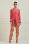 Buy_Label Nitisha_Pink Cotton Silk Printed Floral Embroidered Tunic And Trouser Set _at_Aza_Fashions