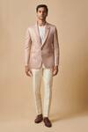 Buy_Philocaly_Pink Wool, Silk Embroidery Rouge Diamond Pattern Tuxedo Blazer_at_Aza_Fashions
