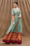 Buy_Samyukta Singhania_Green Net Sequins, Embroidery Round Neck And Printed Anarkali Set_at_Aza_Fashions