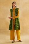 Buy_Taisha_Green Silk, Mohair Embroidery, Beads, Handwoven Reversible Jacket Kurta Set _at_Aza_Fashions