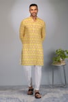 Buy_Eleven Brothers_Yellow Kurta Softy Silk Print Diamond And Pant Set _at_Aza_Fashions