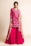 Buy_Nupur Kanoi_Fuchsia Crepe Hand Embroidery Mirror Work Round Mandala Kurta Set _at_Aza_Fashions