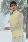 Buy_Sahil Kochhar_Yellow Pure Matka Silk Hand Embroidered Thread Work Surya Jacket  _at_Aza_Fashions