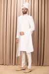 Buy_Ankit V Kapoor_Ivory Cotton Embroidery Thread Fahad Leaves Sherwani Set _at_Aza_Fashions