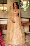 Buy_Zoon_Gold Lehenga And Blouse Tissue Organza Embroidery Cutdana Scoop Waistband Set _at_Aza_Fashions