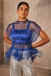 Buy_Evra by Nikita_Blue Georgette Embroidered Sequins Bustier Square Peplum Top Pant Set _at_Aza_Fashions