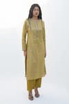 Buy_Nadima Saqib_Green Kurta  Chanderi Jacquard Embroidered Mirror Notched And Pant Set _at_Aza_Fashions