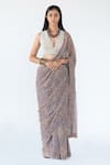 Buy_Nikita Vishakha_Grey Raw Silk And Georgette Print Persian Saree _at_Aza_Fashions