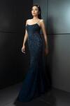 Buy_Rohit Gandhi + Rahul Khanna_Blue Tulle, Canvas Crystals Scoop Neck Galaxy Beaded Gown _at_Aza_Fashions