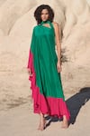 Buy_Twinkle Hanspal_Green Silk Cleo Frill Hem Dress_at_Aza_Fashions