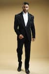 Buy_Kommal Sood_Black Kupro Embroidered Cutdana Tonal And Sequin Tuxedo Trouser Set _at_Aza_Fashions