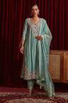 Buy_Ajiesh Oberoi_Green Dupion Silk And Organza Embroidered Floral Riwaaz Straight Kurta Pant Set _at_Aza_Fashions