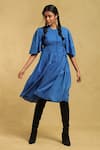 Buy_Ritu Kumar_Blue Cotton 100s Voile Round Pintuck Detail Midi Dress _at_Aza_Fashions