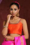 Buy_Weaver Story_Orange Pure Silk Hand Embroidered Zardozi Round Neckline Blouse _at_Aza_Fashions