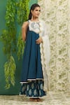 Buy_Alaya Advani_Blue Cotton Embroidery Thread And Shells Round Peacock Anarkali & Palazzo Set _at_Aza_Fashions