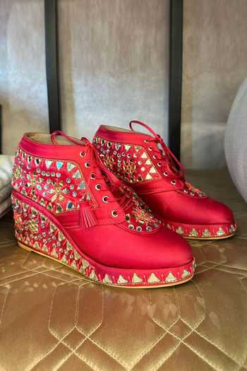 Buy_Tiesta_Pink Embroidery Mirror Sneaker Wedges _at_Aza_Fashions
