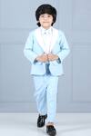 Buy_The Little Celebs_Blue Crepe, Satin, Cotton Ice Shawl Lapel Tuxedo Set _at_Aza_Fashions