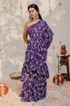 Buy_Redpine Designs_Purple Viscose Georgette Printed Floral One Pre-draped Saree With Blouse _at_Aza_Fashions