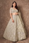 Buy_Neeta Lulla_Green Organza Embroidered Zari Plunge V Neck Lantern Bridal Lehenga Set _at_Aza_Fashions