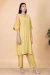 Buy_Chambray & Co._Yellow All Weather Pure Silk Embroidery Thread Kaashvi Sleeve Kurta And Pant Set _at_Aza_Fashions