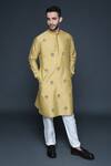 Buy_Sanjev Marwaaha_Yellow Cotton, Silk Embroidery Hand Motif Kurta And Pant Set_at_Aza_Fashions