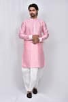 Buy_Arihant Rai Sinha_Pink Kurta Cotton Embroidered Thread Work Mandarin Collar Dhoti Pant Set _at_Aza_Fashions