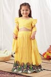 Buy_Vivedkids_Yellow Crepe, Cotton, Linen Embroidery Pleated Lehenga Set _at_Aza_Fashions