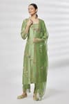 Buy_Kasturi Tikmani_Green Kurta  Pure Dupion Silk Floral Round Pattern Straight Set _at_Aza_Fashions