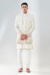 Buy_Amrit Dawani_Ivory Silk Metallic Thread, Embroidery Flower Bouquet Jacket Kurta Set _at_Aza_Fashions