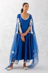 Devnaagri_Blue Cotton Blend And Organza Embroidered Slit Sleeve Anarkali Set _at_Aza_Fashions