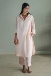 Buy_Shorshe Clothing_Pink Jersey, Cotton Embroidery Collared Placket Shirt Kurta And Pant Set_at_Aza_Fashions