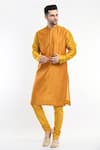 Buy_Samant Chauhan_Yellow Suede Embroidery Stripe Kurta Set_at_Aza_Fashions