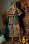 Buy_Esha L Amin_Multi Color Modal Satin Printed Tile Round Short Kaftan _at_Aza_Fashions