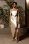 Buy_Zwaan_Ivory Satin Draped Skirt With Front Slit_at_Aza_Fashions