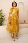 Buy_Arcvsh By Pallavi Singh_Yellow Organza, Chanderi Embroidery Flower Vine Print Double Layered Kurta Set _at_Aza_Fashions
