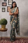 Buy_Soup By Sougat Paul_Green Crepe, Brocade Sequins, Mehr Printed Pre-draped Saree With Blouse _at_Aza_Fashions