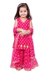 Buy_Vivedkids_Pink Chiffon, Cotton Embroidery, Gota Patti, Bandhani Print Kurta Sharara Set _at_Aza_Fashions