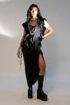 Buy_Aroka_Black Velvet Embroidery Open Neck Phoenix Mashru Hand Smocked Bib _at_Aza_Fashions